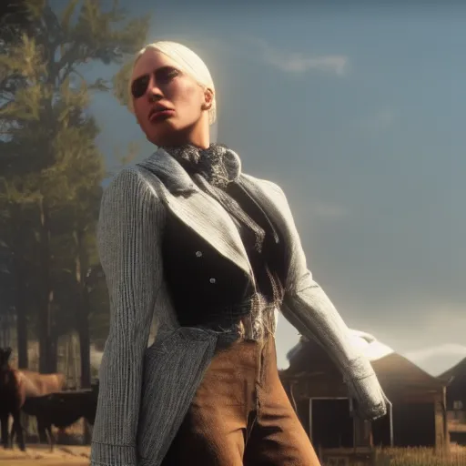 Image similar to Film still of Lady Gaga, from Red Dead Redemption 2 (2018 video game)