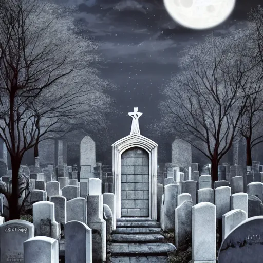 Image similar to anime hd, anime, 2 0 1 9 anime, ghost children, children born as ghosts, london cemetery, albion, london architecture, buildings, gloomy lighting, moon in the sky, gravestones, creepy smiles