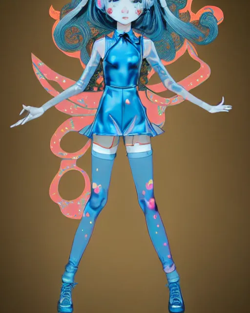 Image similar to james jean isolated vinyl figure harajuku magical girl character design, figure photography, dynamic pose, holographic undertones, motion shapes color design, glitter accents on figure, anime stylized, sharp focus, accurate fictional proportions, high delicate defined details, ethereal lighting