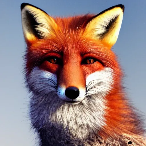Prompt: high quality portrait of fox with jacket, realistic