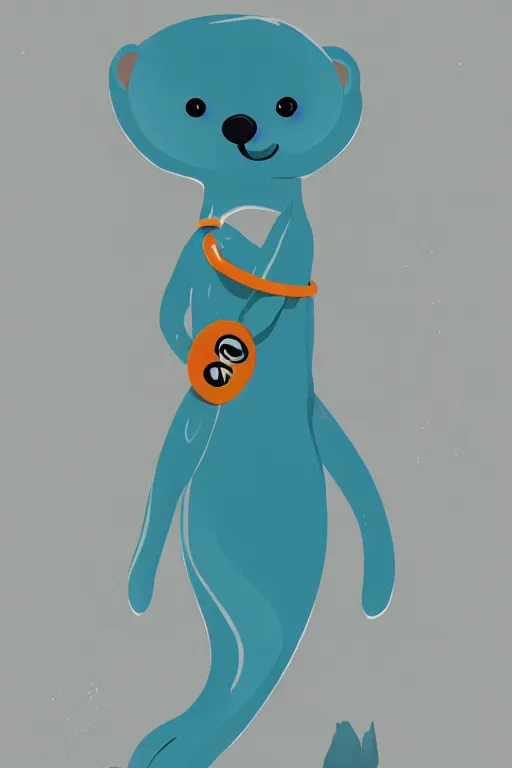 Image similar to a cute male gray turquoise white orange otter fursona wearing a black wetsuit and holding a surfboard on a beach, fantasy, paws on the sand, 8 k resolution, hyper detailed, character design, illustration, trending on artstation