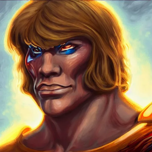 Prompt: portrait painting of he - man, 4 k,, highly detailed, epic lighting