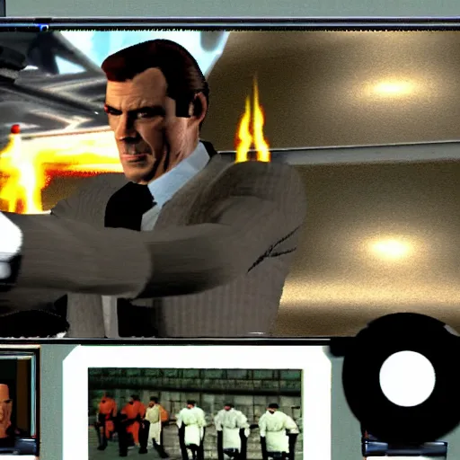 Image similar to goldeneye 0 0 7 n 6 4 all bonds mode 4 player deathmatch split screen screenshot with sean connery, roger moore, timothy dalton, and pierce brosnan