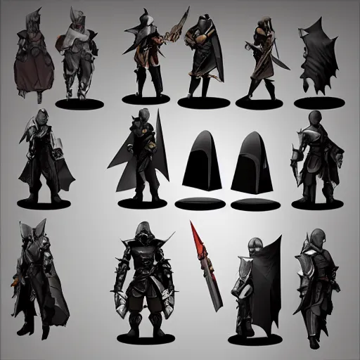 Image similar to final fantasy tactics character design, knight wearing plate armor, knight wearing helmet, character portrait, evil, shrouded in pitch black darkness