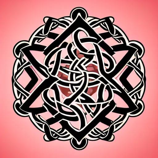 Image similar to a circular vector tattoo design. art nouveau, celtic knots, spiky, curvilinear, recursive.