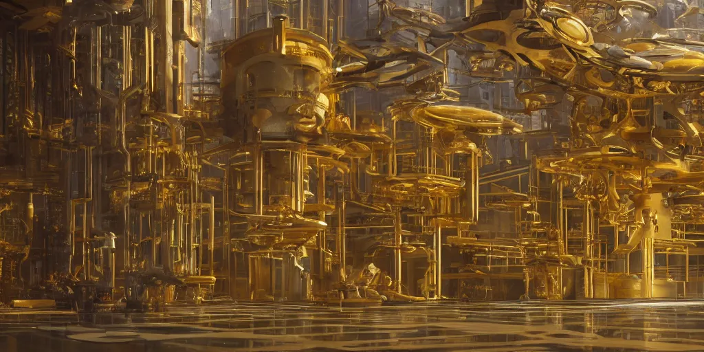 Prompt: Architectural model of a golden era science fiction set painted by James Jean, cinematography by Darren Aronofsky, composition by Fritz Lang