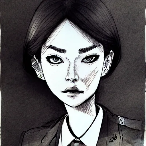 Image similar to ink drawing portrait of a woman in suit by kim jung gi