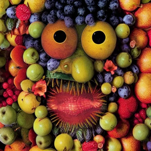 Image similar to giuseppe arcimboldo, fruit monster, new scifi movie