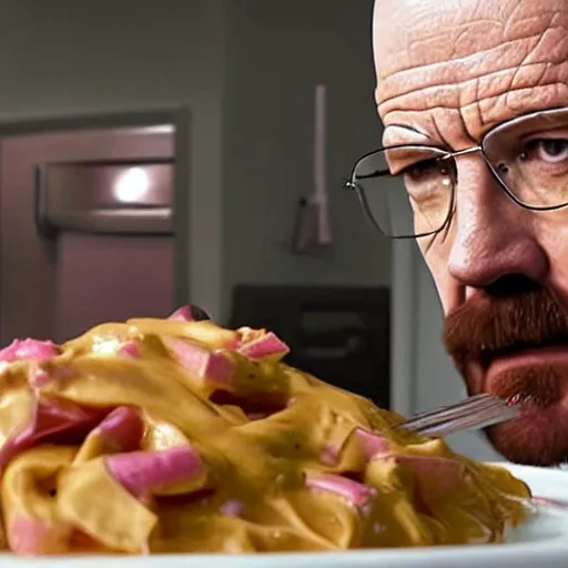 Image similar to Walter White eating pink sauce