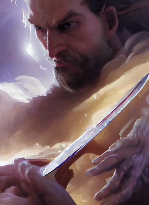 Image similar to close-up of character concept portrait of a Jim Goad conjuring a violent void multiversal peanut, a floating iridescent blade sword of chaos from God of War in the center, intricate, elegant, digital painting, concept art, smooth, sharp focus, illustration, from Metal Gear, by Ruan Jia and Mandy Jurgens and William-Adolphe Bouguereau, Artgerm