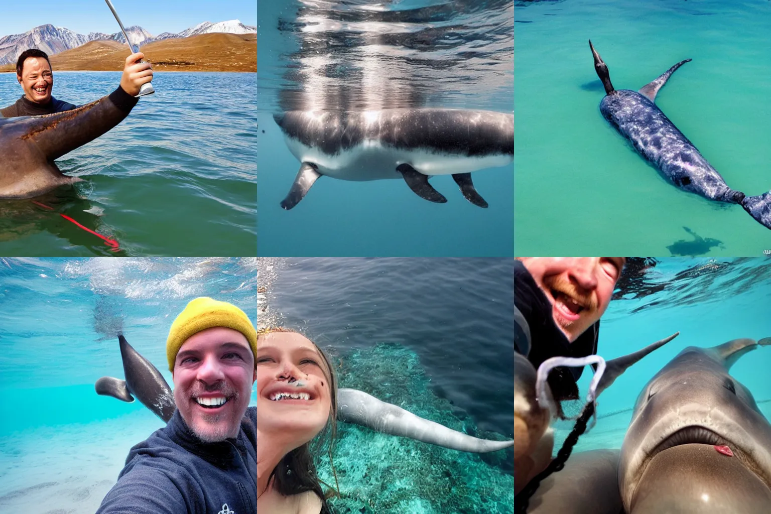 Prompt: smiling narwhal selfie by national geographic