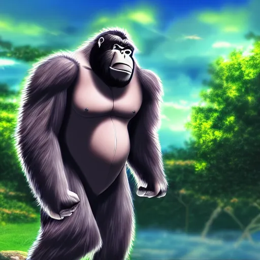 Prompt: an anime gorilla, 4 k, landscape, high resolution, illustration, anime, manga