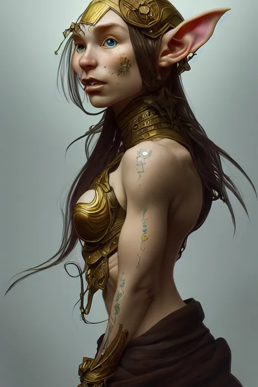 Prompt: portrait of an elf - goblin crossbreed using the golden ratio, highly detailed, digital painting, artstation, sharp focus, illustration, art by tan zi and ayanamikodon and alphonse mucha and wlop