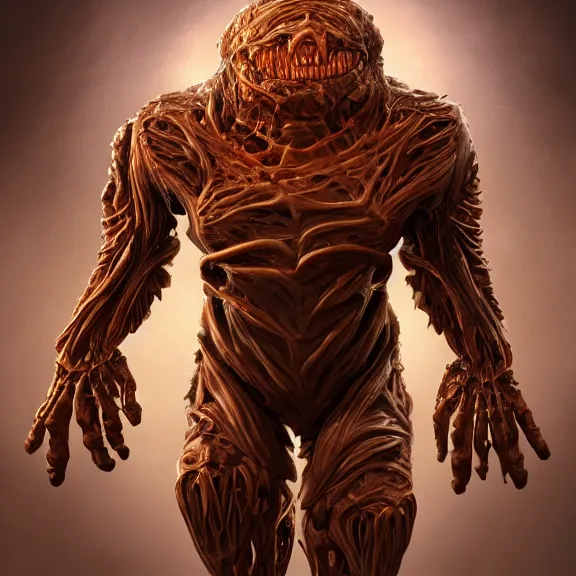 Image similar to highly detailed full body picture of a biomechanical golem, grotesque, bizarr, fleshy, character art, studio lightning, dark colors, intricate, masterpiece, photorealistic, hiperrealistic, sharp focus, high contrast, Artstation HQ, DeviantArt trending, 4k UHD, Unreal Engine 5