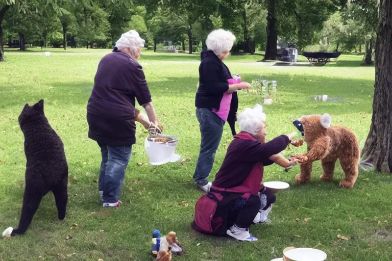 Image similar to old lady feeds furries in the park