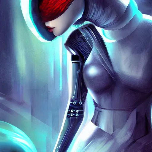 Prompt: female android cyber by anna dittmann