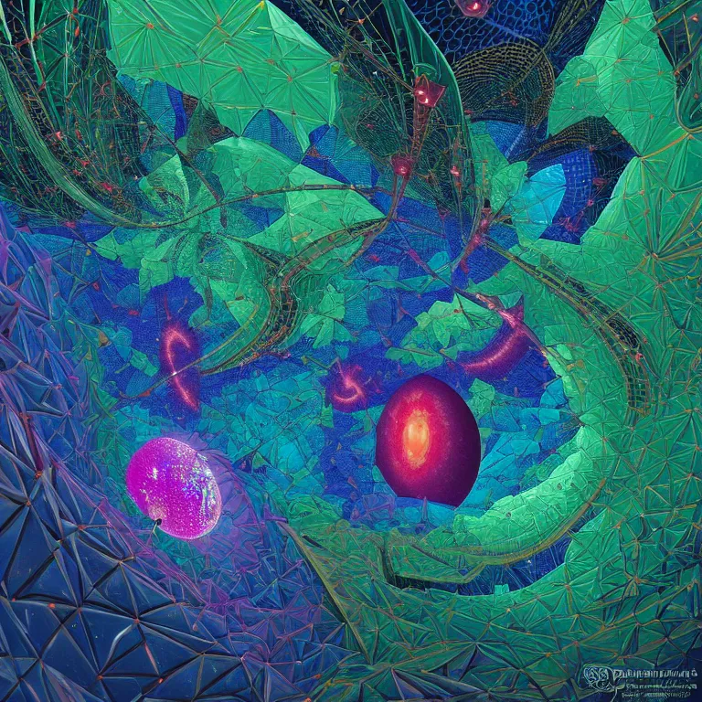 Prompt: an expansive octane redshift rendering of beautiful and complex interwoven fireflies at the rift in the timespace continuum portal voronoi fractal quantum by dan mumford, ombre, by jim fitzpatrick, by joe wilson, by jim burns, by victo ngai, by jacek yerka, featured on deviant art, trending on artstation