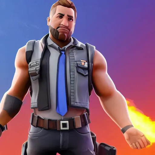 Image similar to alex jones as a fortnite character, video game footage