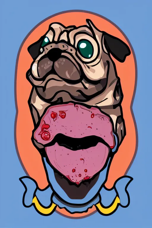 Image similar to Evil pug, sticker, blood thirsty, blood, evil, colorful, illustration, highly detailed, simple, smooth and clean vector curves, no jagged lines, vector art, smooth