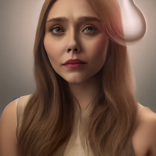 Image similar to 3 d render of a lightbulb [ with an elizabeth olsen face ]!!, trending on artstation, 4 k quality