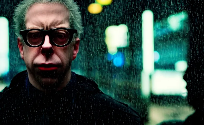 Image similar to cinestill 5 0 d candid photographic portrait by david cronenberg of todd solondz francis black, modern cyberpunk moody emotional cinematic, closeup, pouring rain menacing lights shadows, 8 k, hd, high resolution, 3 5 mm, f / 3 2, ultra realistic faces, ex machina