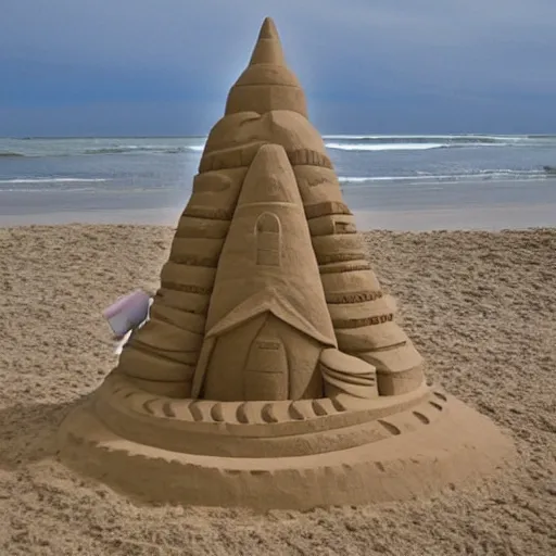 Prompt: sand sculpture of a rocketship