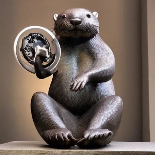 Image similar to mechanical steampunk otter, realistic museum sculpture by patricia piccinini
