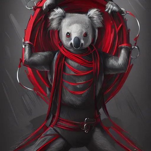 Prompt: an elegant koala dressed in a crimson - black shinobi outfit, digital art by łukasz piskorz and patrick mcenvoy and michael komarck, intricate, highly detailed, artstation, concept art, smooth, sharp focus vector