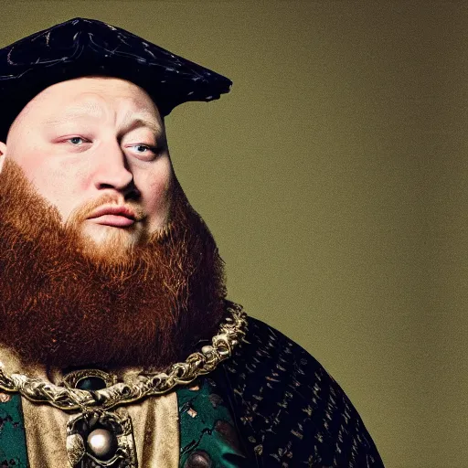 Image similar to action bronson, portrait, action bronson as king henry viii, regal, king, stately, painting