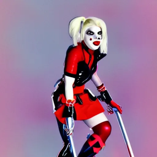 Image similar to Lady Gaga as Harley Quinn, 1990s Disney, cel shading