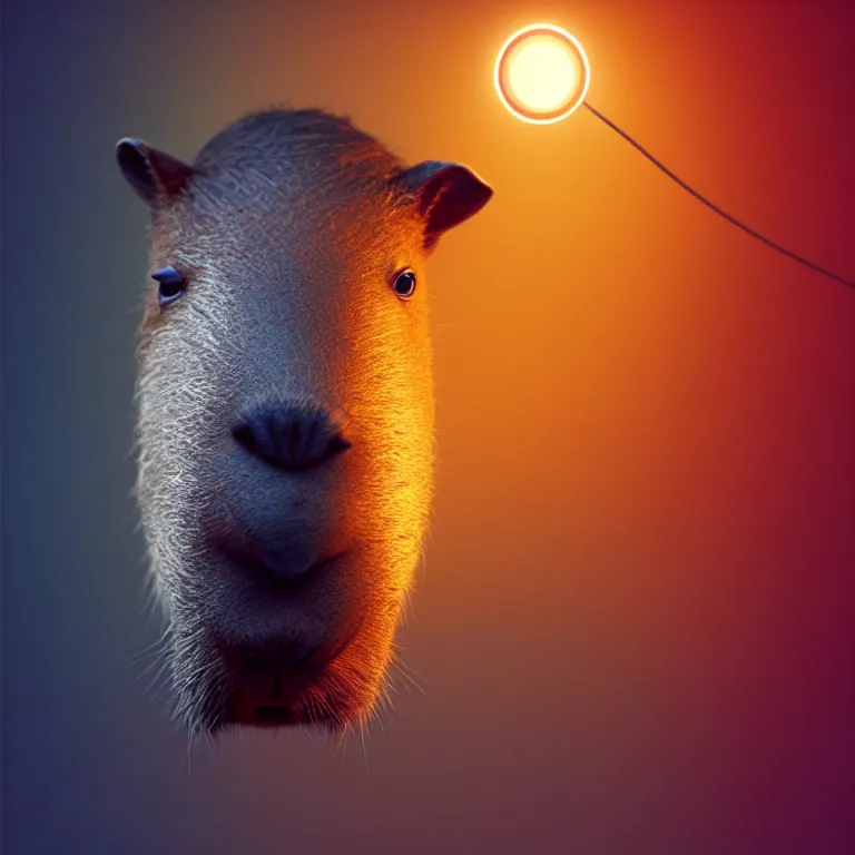 Image similar to a capybara behind a colorful ring light, octane render, trending on artstation, greg rutkowski very coherent symmetrical artwork. cinematic, hyper realism, high detail, octane render, 8 k