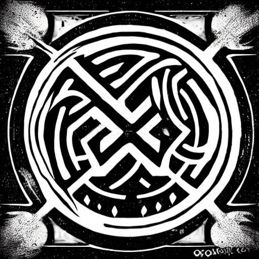 Image similar to AO anarchy symbol, graphic design, logo, black and white, occult
