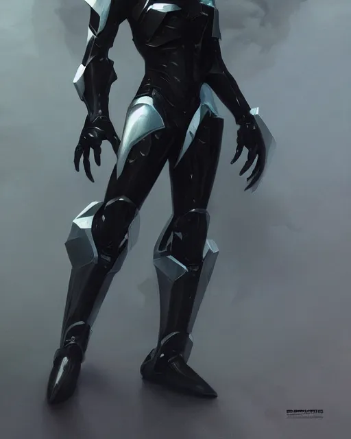 Image similar to smooth sleek black pearlescent wraithbone powerarmor, by greg rutkowski and mark brookes and jim burns and tom bagshaw and magali villeneuve, trending on artstation