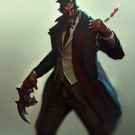 Image similar to concept art of league of legends gentleman from hell, greg rutkowski, trending on artstation, highly detailed