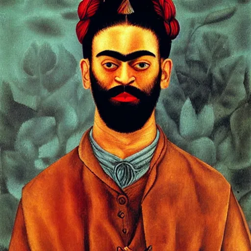 Image similar to a portrait of a bearded man by frida kahlo