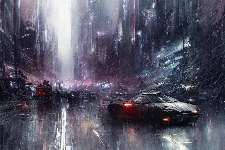 Prompt: sci - fi landscape dark tower crowded vehicle overcast rainstorm by wadim kashin