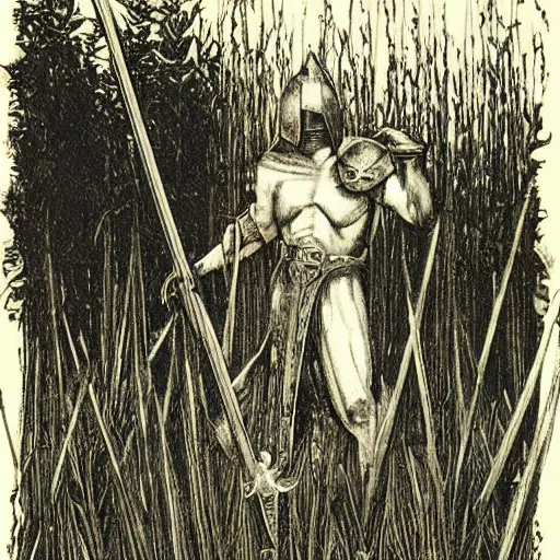 Image similar to sinner knight getting his heart weighted in the fields of reeds