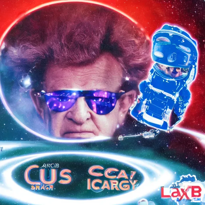 a sci - fi hologram of harry caray in space, universe