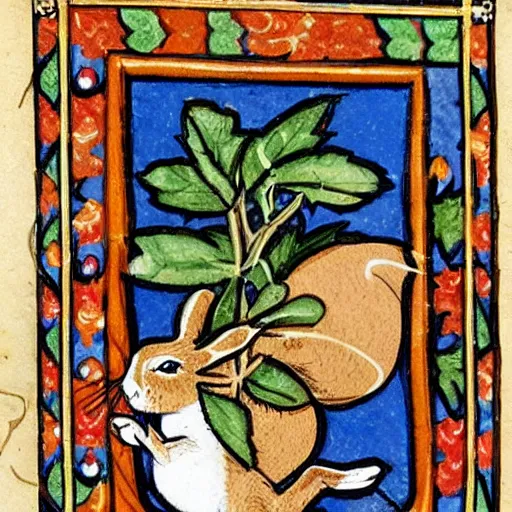 Image similar to rabbit smoking a joint medieval illuminated manuscript