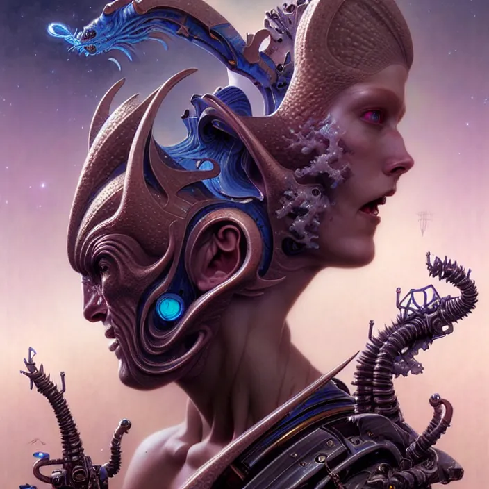 Image similar to beautiful gemini fantasy character portrait, ultra realistic, wide angle, intricate details, total recall artifacts, highly detailed by peter mohrbacher, hajime sorayama, wayne barlowe, boris vallejo, aaron horkey, gaston bussiere, craig mullins