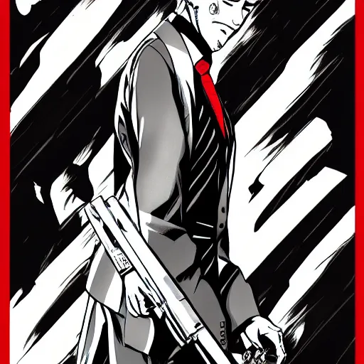 Image similar to The Hitman, manga illustration by Hirohiko Araki, Jojo, Shonen Jump, detailed trending on artstation