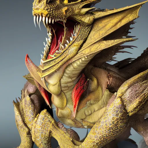 Image similar to an injured damaged dragon with patchy yellow scales and exposed bones and has a broken wing and leg, fantasy, intricately detailed, 8 k render, ultra high resolution, octane render, trending on artstation