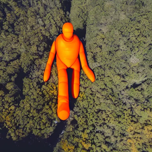 Image similar to photo of a giant orange colored glowing humanoid of one thousand feet of height