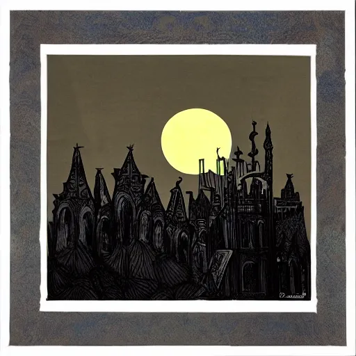 Image similar to full moon engulfed by tentacles over a gothic cityscape.