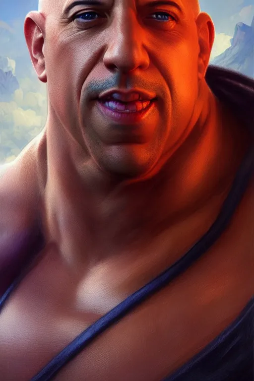 Prompt: vin diesel as mario from super mario bros, realistic portrait, symmetrical, highly detailed, digital painting, artstation, concept art, smooth, sharp focus, illustration, cinematic lighting, art by artgerm and greg rutkowski and alphonse mucha