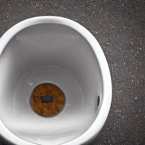 Image similar to toilet bowl in the middle of a road, depth of field