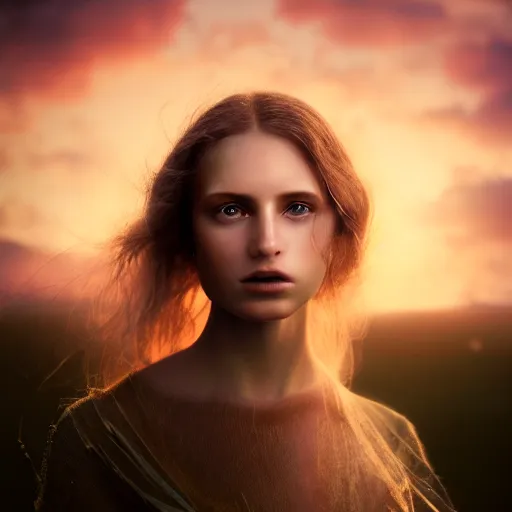 Image similar to photographic portrait of a stunningly beautiful female alchemist with spells in soft dreamy light at sunset, contemporary fashion shoot, by edward robert hughes, annie leibovitz and steve mccurry, david lazar, jimmy nelsson, breathtaking, 8 k resolution, extremely detailed, establishing shot, artistic, hyperrealistic, perfect face, octane render