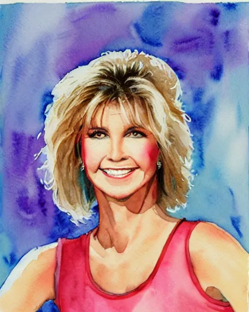 Prompt: watercolor portrait of a 1980s olivia newton john