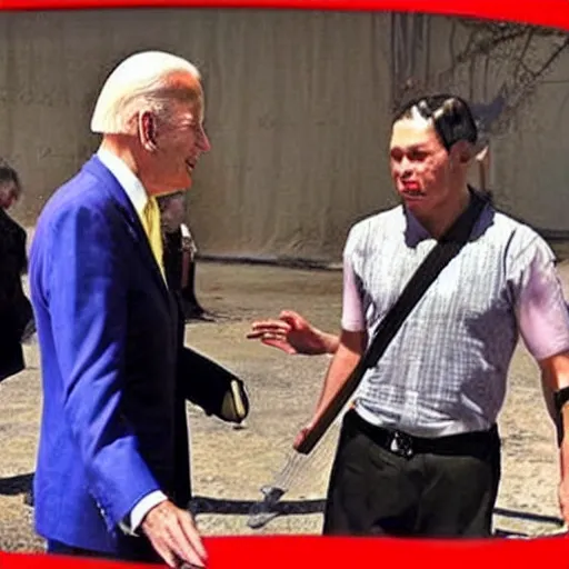 Image similar to joe biden in kung lao costume, mortal kombat