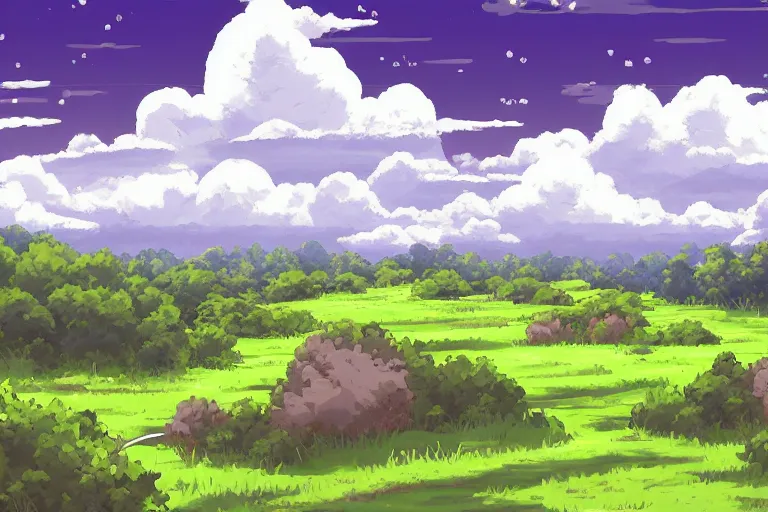 Image similar to landscape, summer, morning, beautiful cloud, quiet, no people, Anime Background, illustration, sharp focus, intricate, super wide angle, trending on artstation, trending on deviantart, pixelart, pixelperfect, pixel art, pixel, color limit, nearest neighbor, hard edges, art of Kirokaze pixel, art of Regular FHC, art of Pixel Jeff Franek, art of Aaron Hain, art of kryssalian